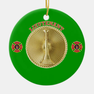 Firefighter Lieutenant’s Gold Bugle Medallion Ceramic Tree Decoration