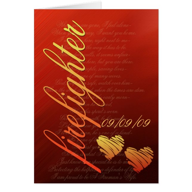 Firefighter love card - customise with your date (Front)