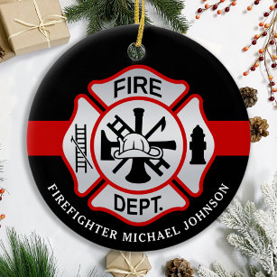 Firefighter Maltese Cross Personalised Fireman Ceramic Tree Decoration