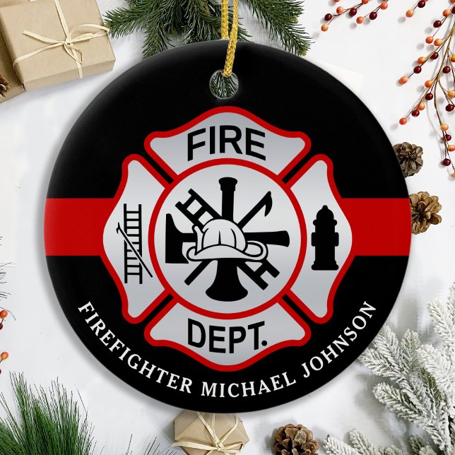 Firefighter Maltese Cross Personalised Fireman Ceramic Tree Decoration (Creator Uploaded)