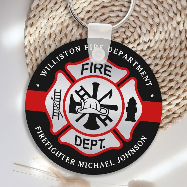 Firefighter Maltese Cross Personalized Fireman Key Ring