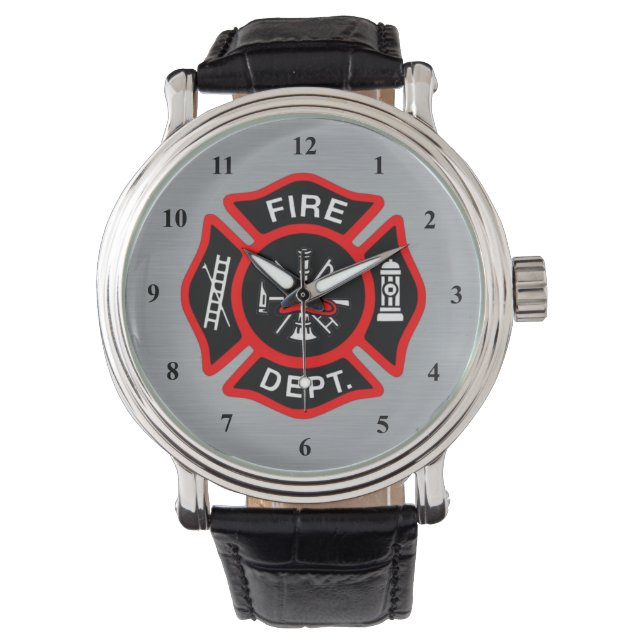 Firefighter Maltese Cross Symbol | Fire Dept Badge Watch (Front)