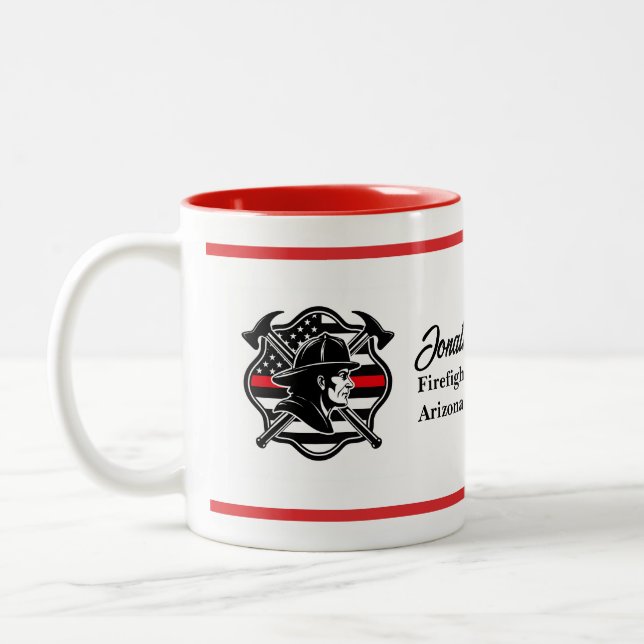Firefighter Maltese Cross & Thin Red Line Flag  Two-Tone Coffee Mug (Left)