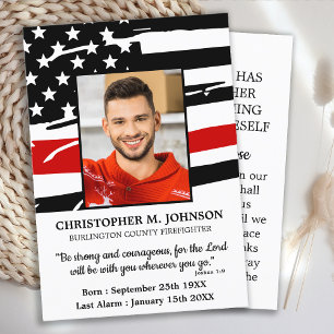 Firefighter Memorial Flag Funeral Prayer Card