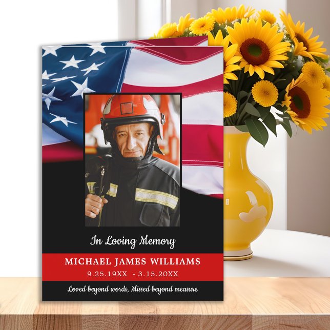 Firefighter Memorial Patriotic USA Flag Funeral Thank You Card (Creator Uploaded)