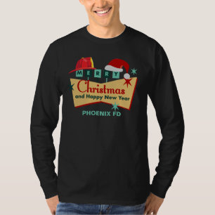 Firefighter Merry Christmas Happy New Year Retro T-Shirt