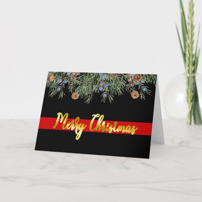 Firefighter Merry Christmas Thin Red Line Holiday Card (Front)