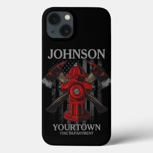 Firefighter NAME Fire Department Hydrant USA Flag  iPhone 13 Case