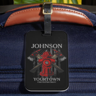Firefighter NAME Fire Department Hydrant USA Flag Luggage Tag