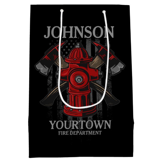 Firefighter NAME Fire Department Hydrant USA Flag  Medium Gift Bag (Back)
