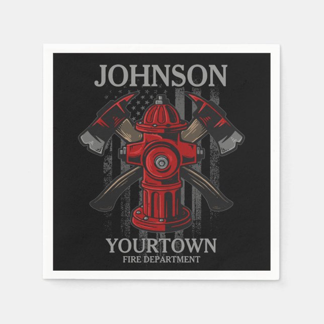 Firefighter NAME Fire Department Hydrant USA Flag  Napkin (Front)