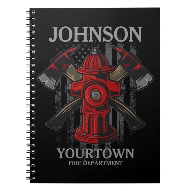 Firefighter NAME Fire Department Hydrant USA Flag  Notebook (Front)