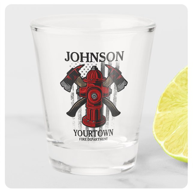 Firefighter NAME Fire Department Hydrant USA Flag  Shot Glass (Creator Uploaded)