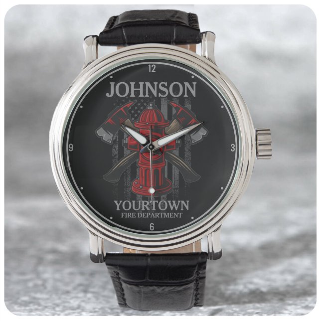 Firefighter NAME Fire Department Hydrant USA Flag  Watch (Creator Uploaded)