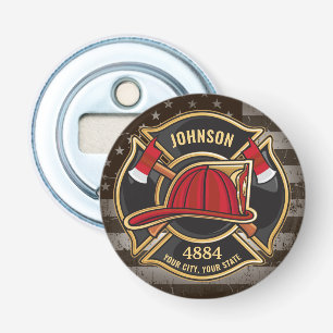 Firefighter NAME Fireman Fire Department USA Flag Bottle Opener