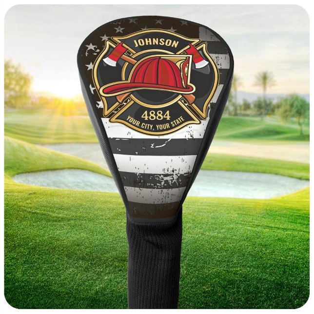 Firefighter NAME Fireman Fire Department USA Flag Golf Head Cover (Creator Uploaded)