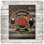 Firefighter NAME Fireman Fire Department USA Flag Jigsaw Puzzle<br><div class="desc">Firefighter NAME Fireman Fire Department USA Flag design - Emblem with Red Helmet and Axe. Customise with your Name,  Station/Dept Number and location.</div>