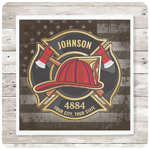 Firefighter NAME Fireman Fire Department USA Flag Napkin