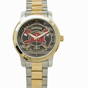 Firefighter NAME Fireman Fire Department USA Flag  Watch