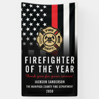 Firefighter of the Year Employee Logo Red Line Banner