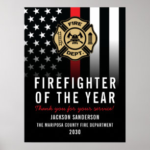 Firefighter of the Year Employee Logo Red Line Poster