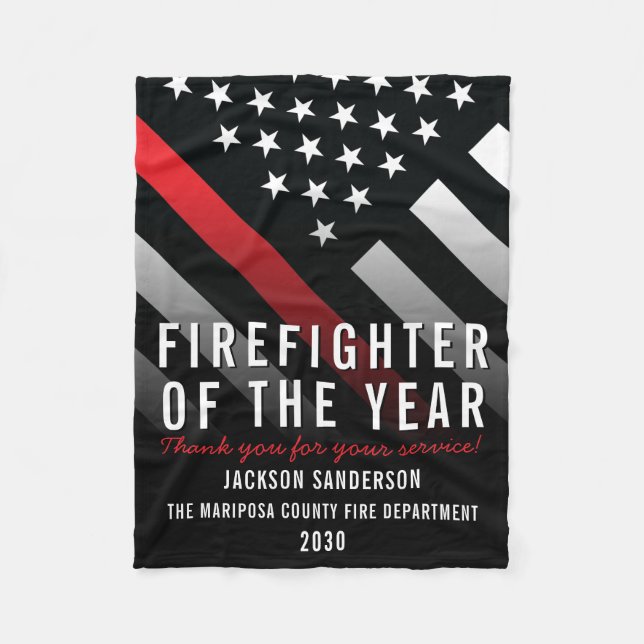 Firefighter of the Year Employee Red Line Flag Fleece Blanket (Front)