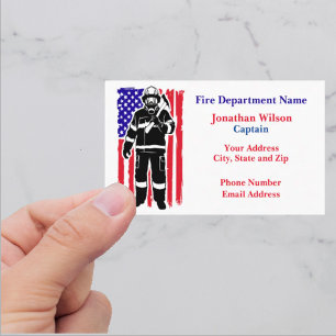 Firefighter on American Flag  Business Card