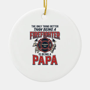 Firefighter Papa Vintage Engraving Shirt Design_1 Ceramic Tree Decoration