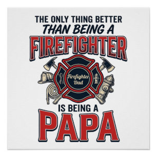 Firefighter Papa Vintage Engraving Shirt Design_1 Poster