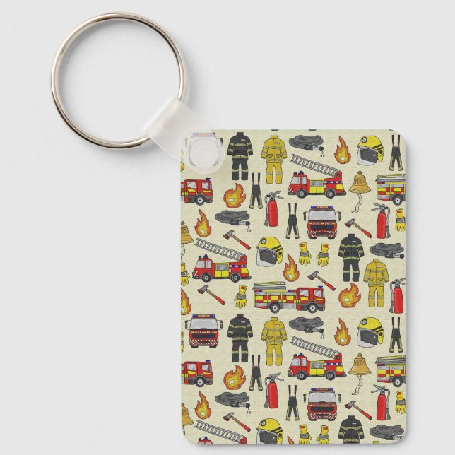 Firefighter Pattern, Fire Truck, Rescue Gear, Flam Key Ring (Front)
