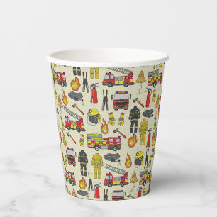 Firefighter Pattern, Fire Truck, Rescue Gear, Flam Paper Cups