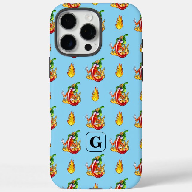 Firefighter Pepper & Flame Pattern Initial Option Case-Mate iPhone Case (Back)