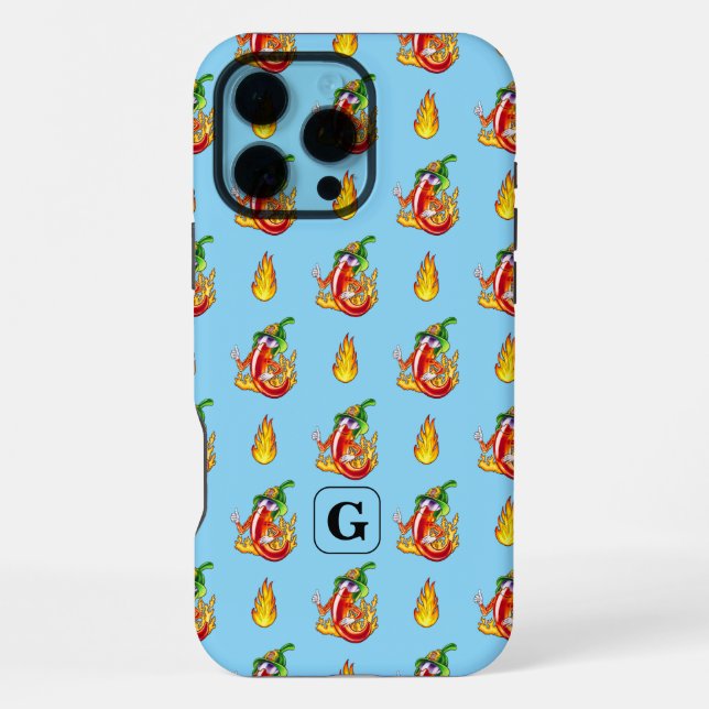 Firefighter Pepper & Flame Pattern Initial Option iPhone Case (Back)