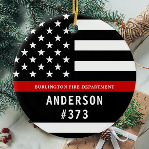 Firefighter Personalised Fireman Thin Red Line Ceramic Tree Decoration