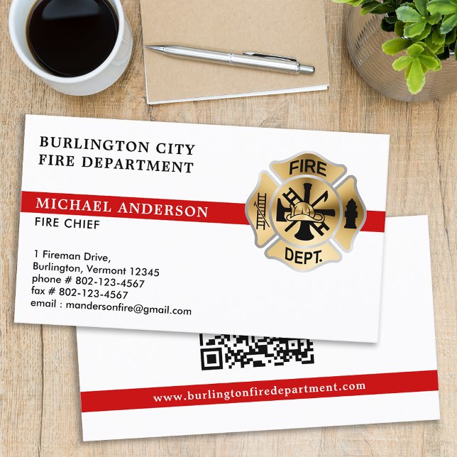 Firefighter Personalised Logo QR Fire Department Business Card (Creator Uploaded)