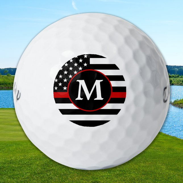 Firefighter Personalised Monogram Thin Red Line Golf Balls (Creator Uploaded)