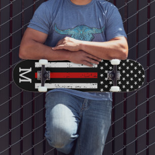 Firefighter Personalised Monogram Thin Red Line Skateboard