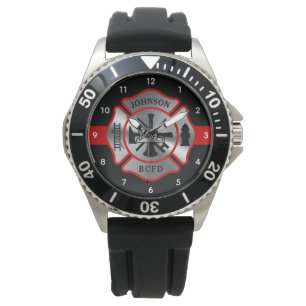 Firefighter Personalised Name Maltese Cross Watch