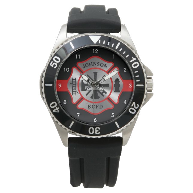 Firefighter Personalised Name Maltese Cross Watch (Front)