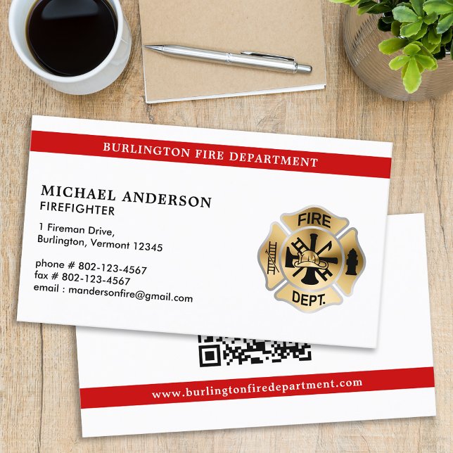 Firefighter Personalised QR Code Fire Department Business Card (Creator Uploaded)