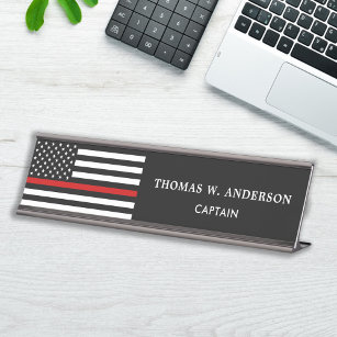 Firefighter Personalised Thin Red Line Desk Name Plate