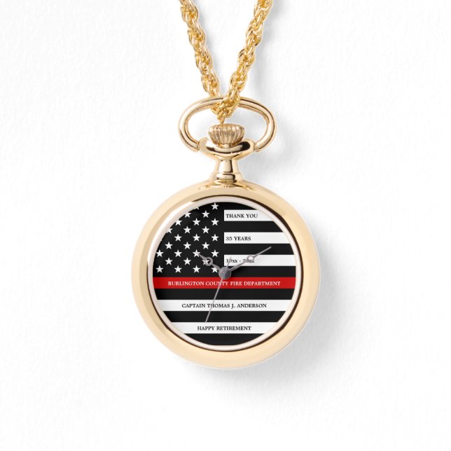 Firefighter Personalised Thin Red Line Retirement  Watch (Front)