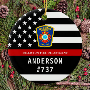 Firefighter Personalized Fire Logo Thin Red Line Ceramic Tree Decoration