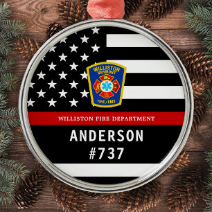 Firefighter Personalized Fire Logo Thin Red Line Metal Tree Decoration