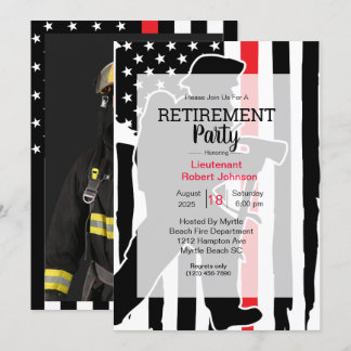 Firefighter Photo American Flag Retirement Party Invitation