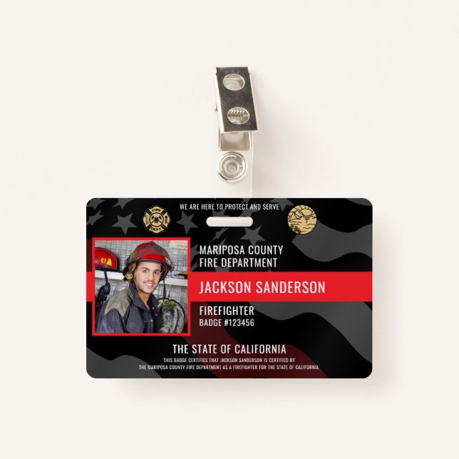 Firefighter Photo Fire Department Employee ID ID Badge (Front with Clip)