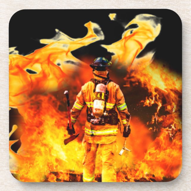 Firefighter Plastic coasters with cork back - 6 (Front)