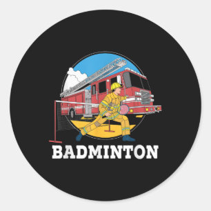 Firefighter Playing Badminton Fireman Firefight Sp Classic Round Sticker