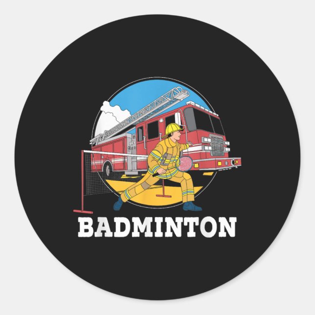 Firefighter Playing Badminton Fireman Firefight Sp Classic Round Sticker (Front)