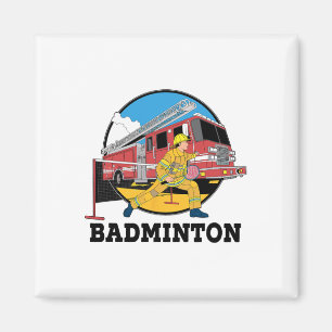 Firefighter Playing Badminton Fireman Firefight Sp Magnet